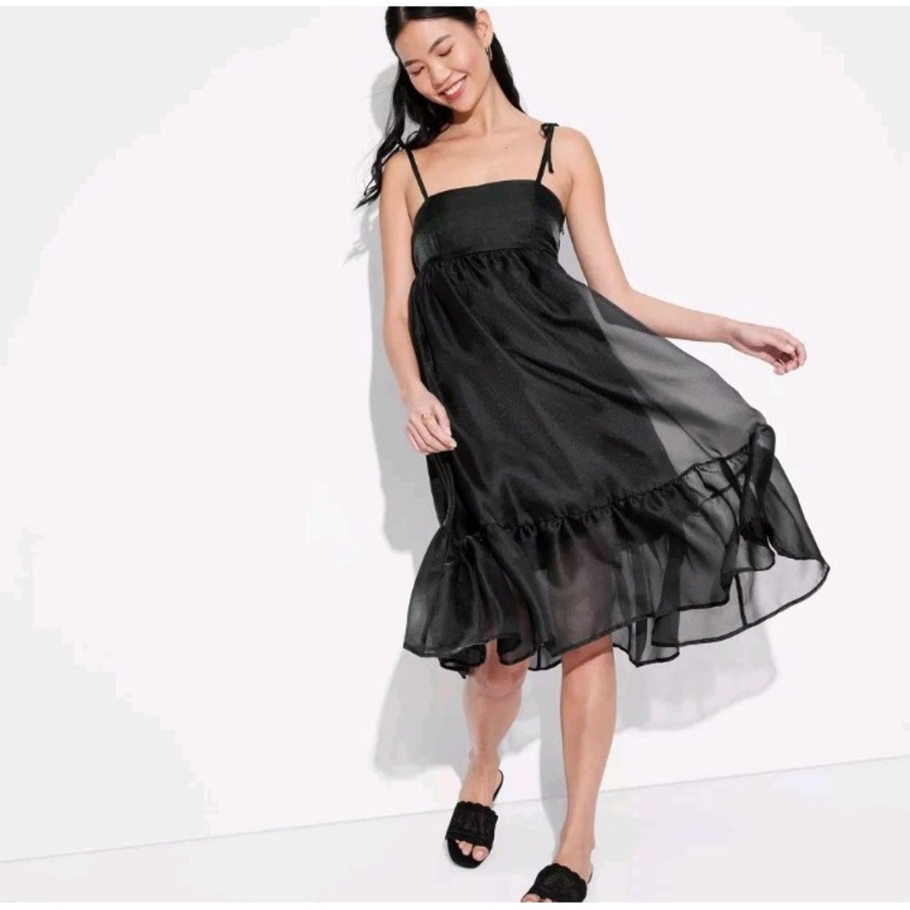 Women's Organza Midi Babydoll Dress - Wild Fable Black XXS‎ Shimmer Dress NEW